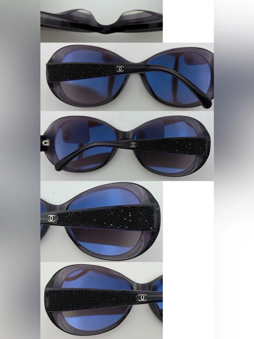Authentic ~ Vintage ~ CHANEL Purplish Acetate Oval w/Crystal Sunglasses ~ 5165-B